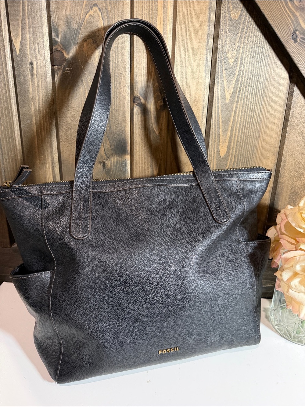 Fossil Black Leather Everyday Tote